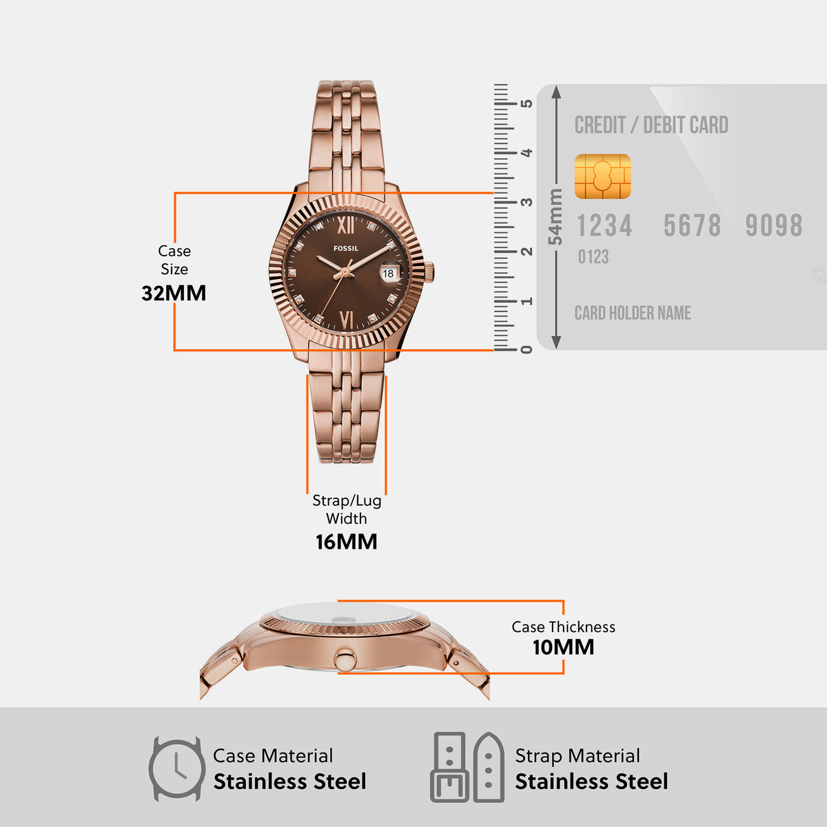 Fossil 30 mm Rose Gold Quartz watch
