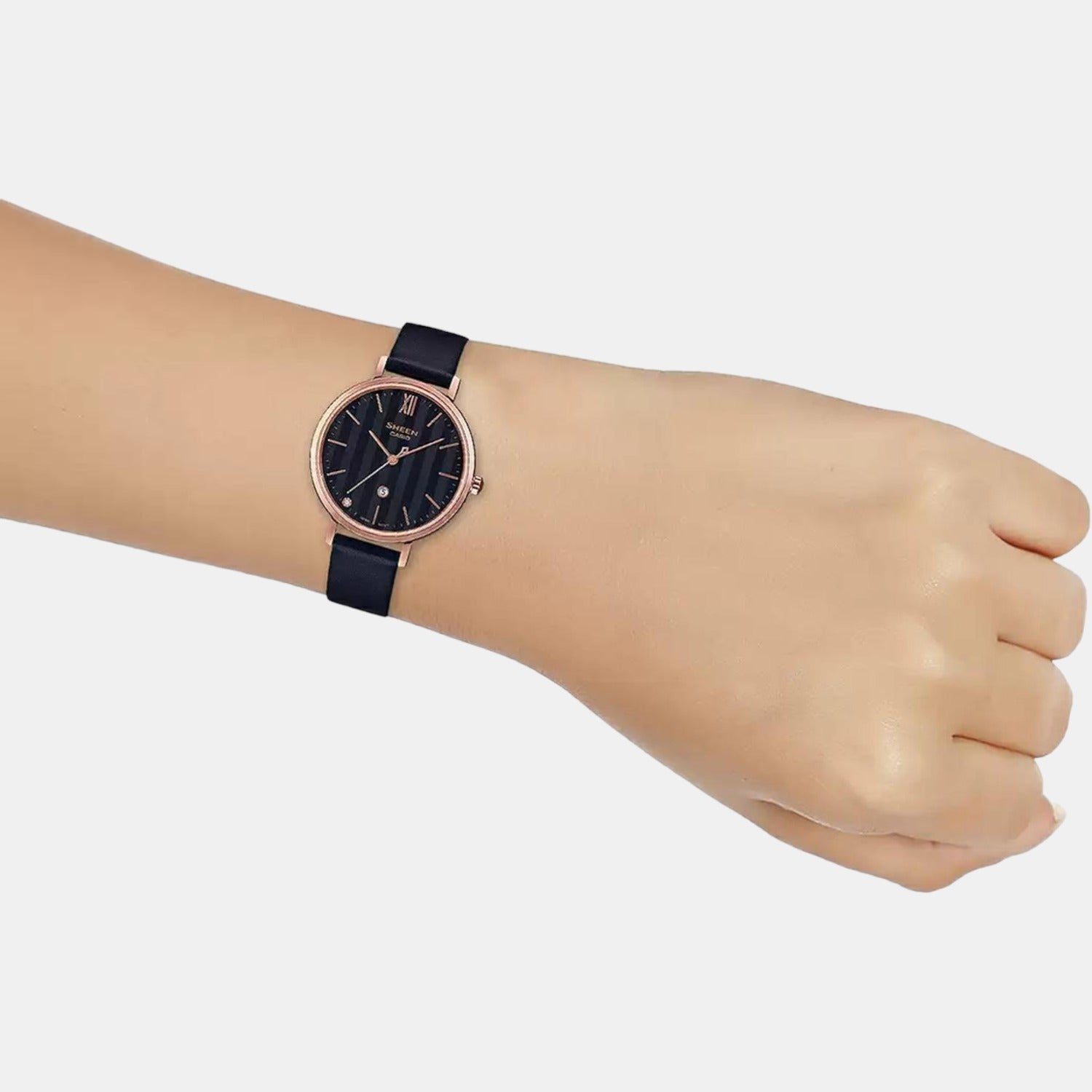 Sheen Women Quartz Black Dial Analog Leather Watch SX274