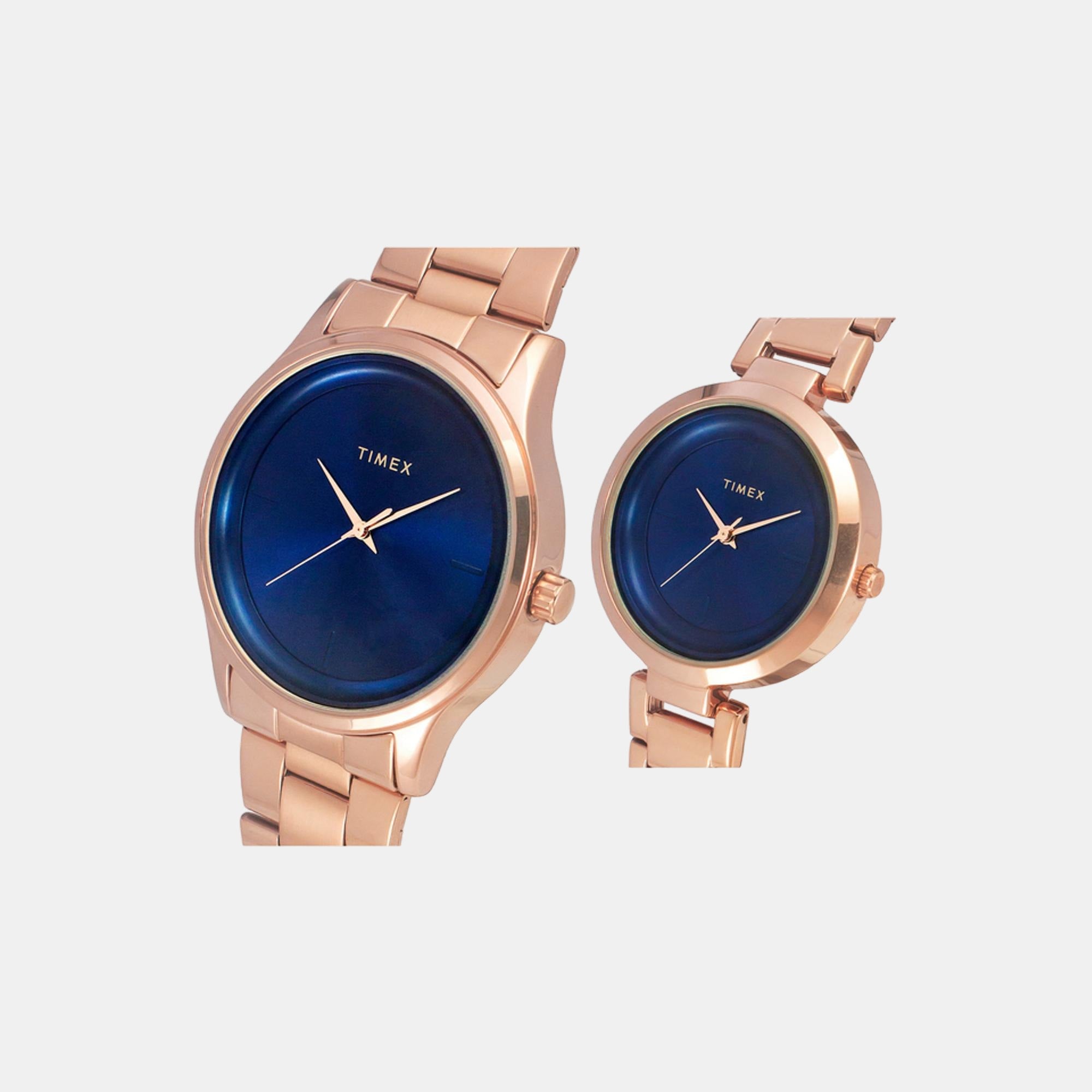 Fashion Couple Quartz Blue Dial Analog Stainless Steel Watch TW00PR296