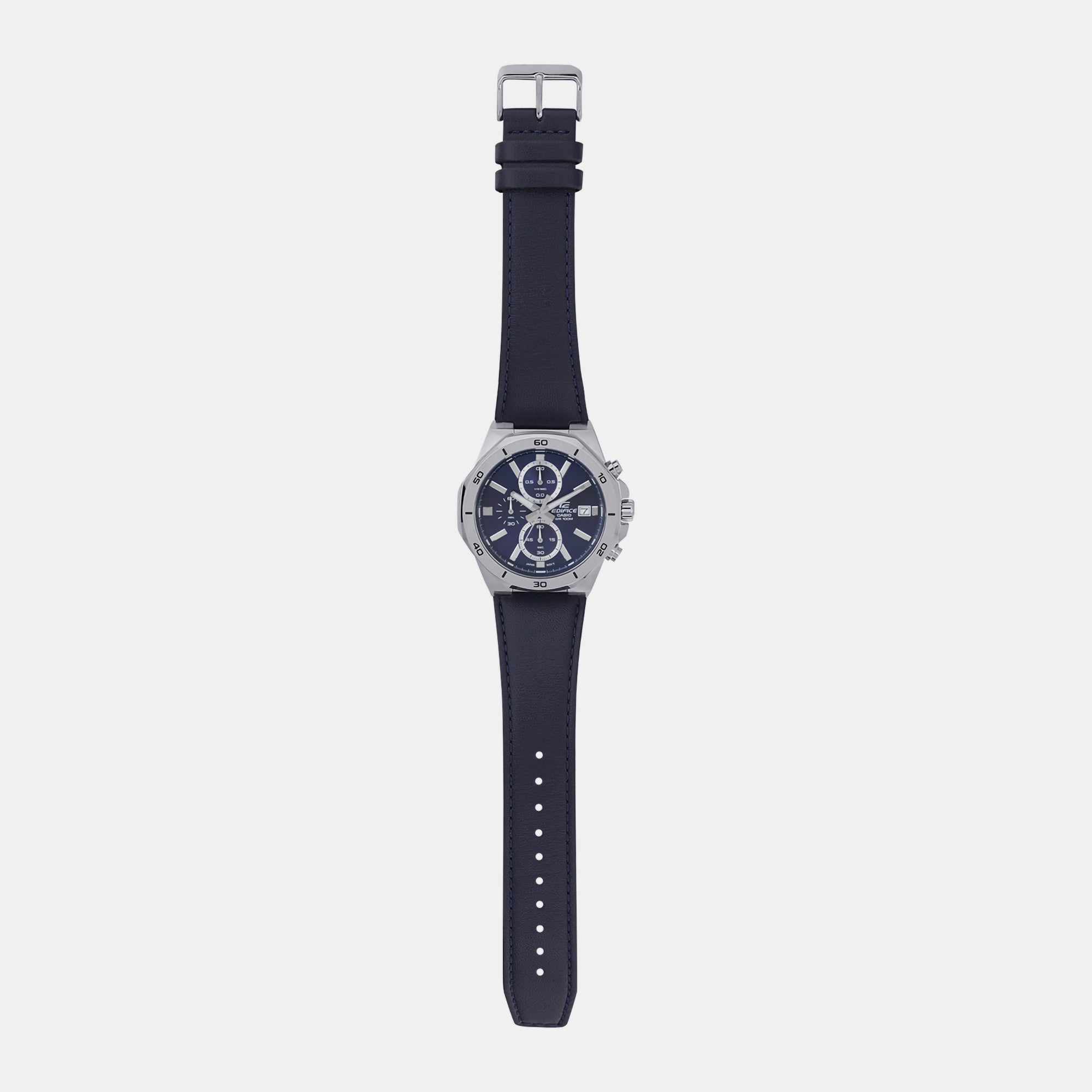 Edifice Men Quartz Blue Dial Chronograph Leather Watch ED587