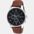 Navigator Men Quartz Black Dial Chronograph Leather Watch 1513812