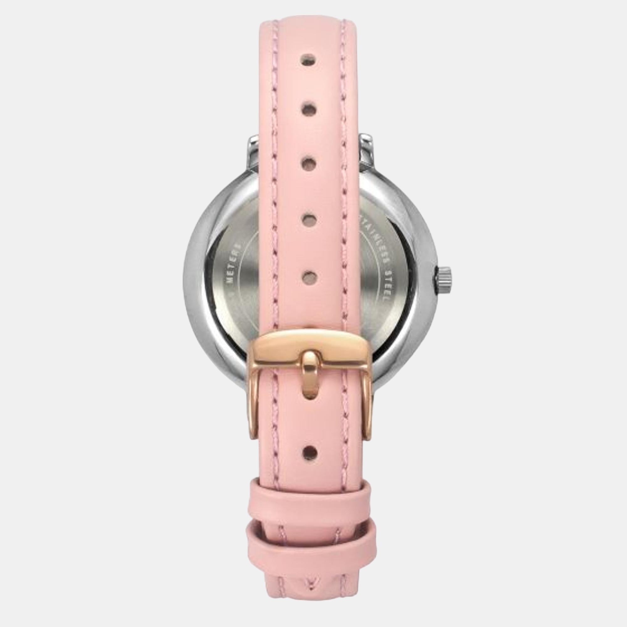 Fashion Women Quartz Pink Dial Analog Leather Watch TWEL14707