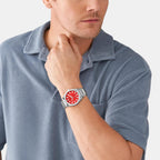 Everett Men Quartz Red Dial Analog Stainless Steel Watch FS5984