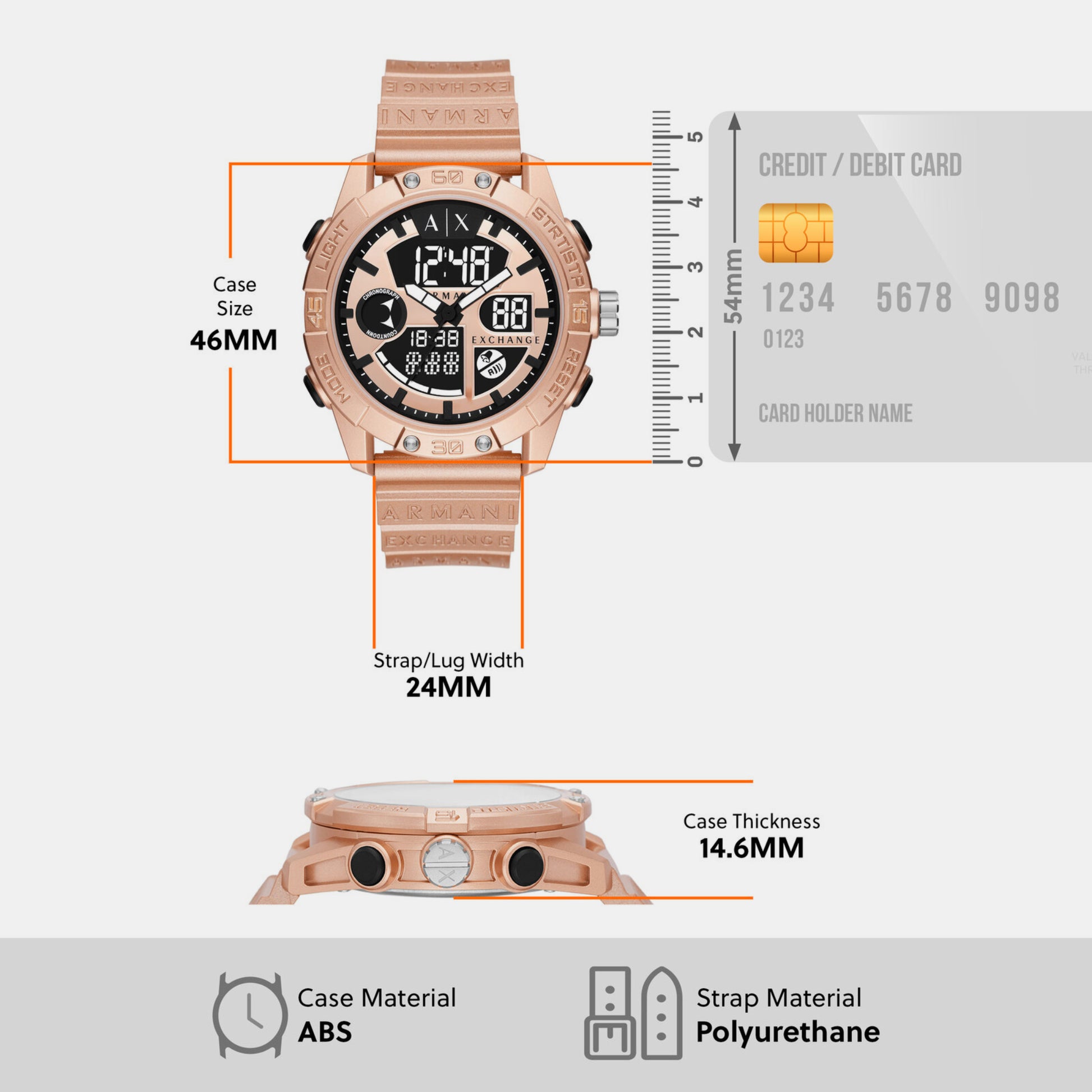Male Rose Gold Digital Polyurethane Watch AX2967 – Just In Time