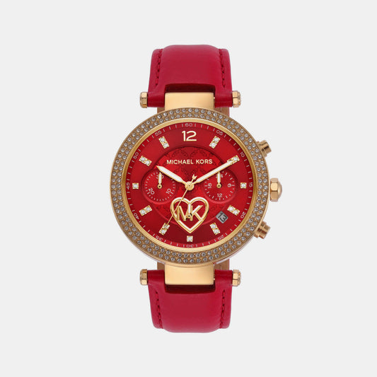 Female Red Analog Leather Watch MK2992