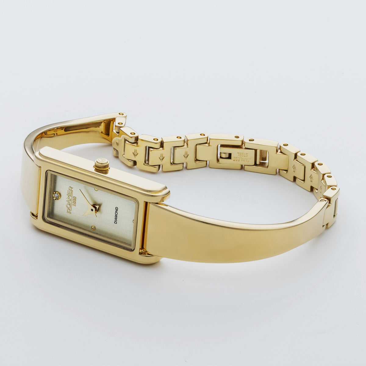 Elegance Diamond Women Quartz Gold Dial Analog Stainless Steel Watch 866845 48 35 20