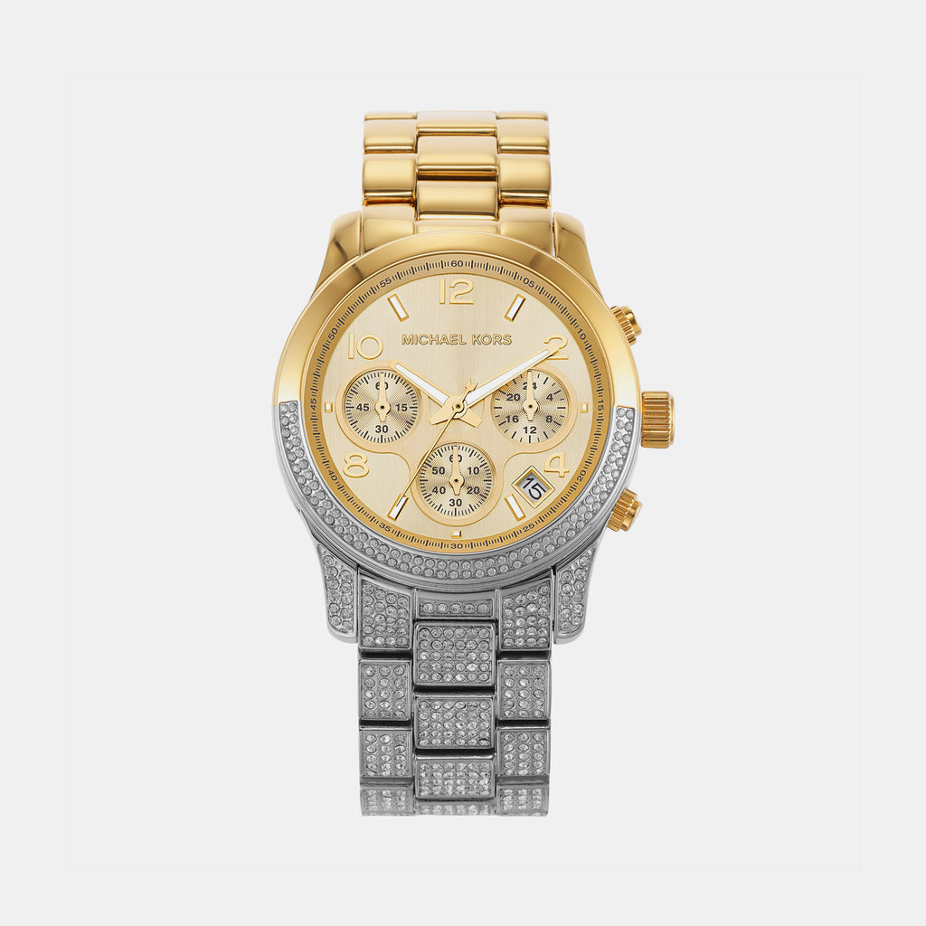Mk7329 Michael Kors Runway Women Quartz Gold Dial Chronograph Stainless Steel ...