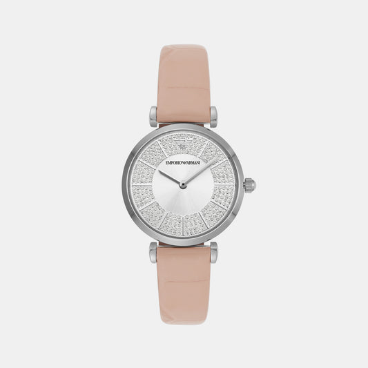 Female Silver Analog Leather Watch AR11543