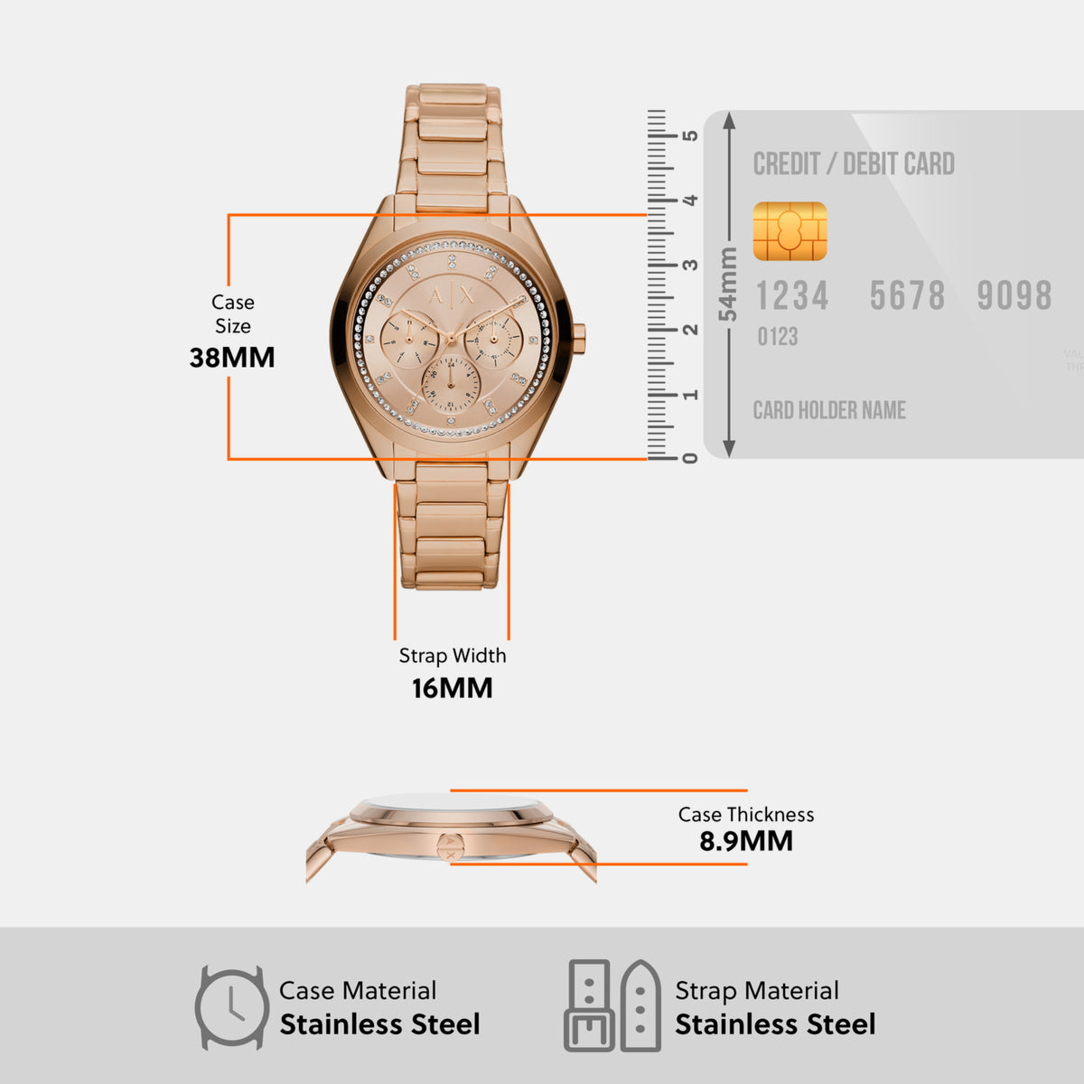 Armani Exchange Stainless Steel Rose Gold watch
