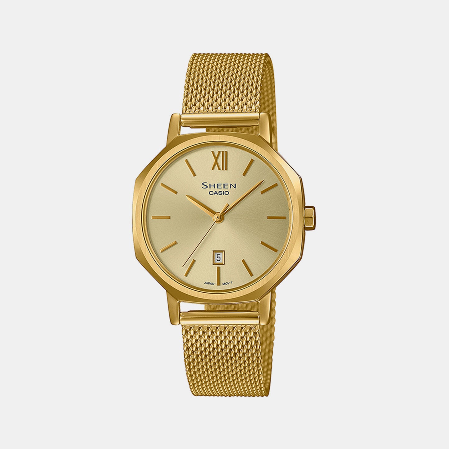 Female Gold Analog Stainless Steel Mesh Band Watch SH289