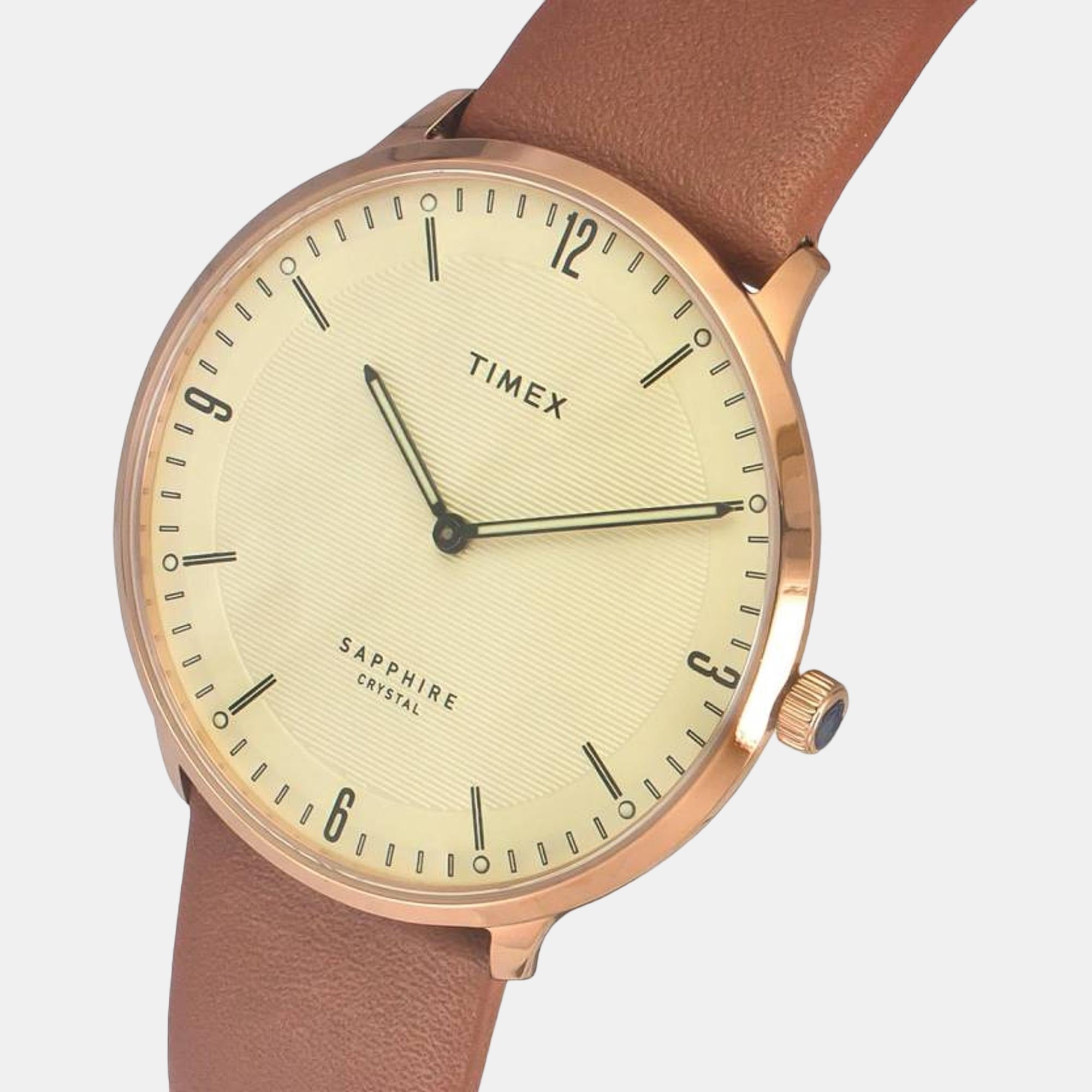 Fashion Men Quartz Beige Dial Analog Leather Watch TWEG22101