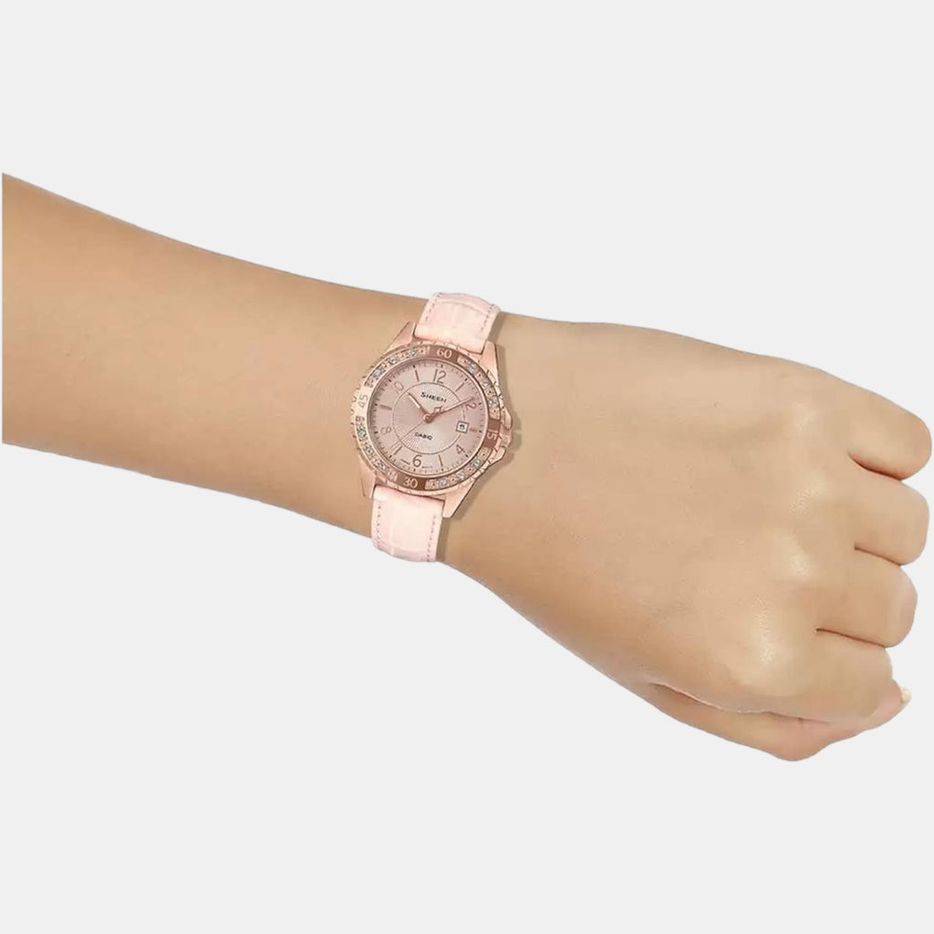 Sheen Women Quartz Gold Dial Analog Leather Watch SH203