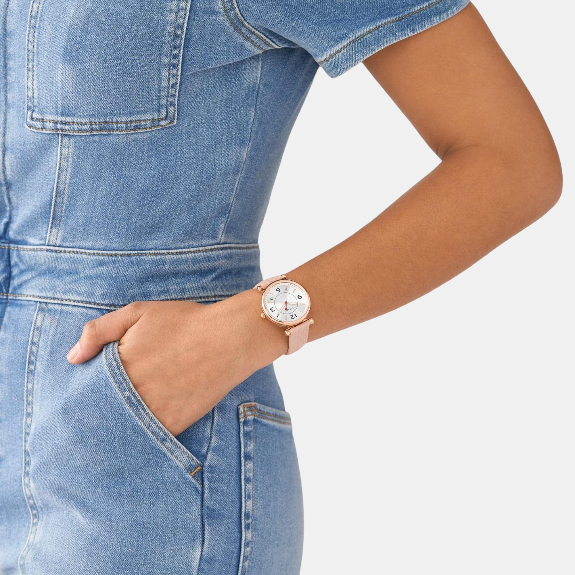 Carlie Women Quartz White Dial Analog Leather Watch ES5269