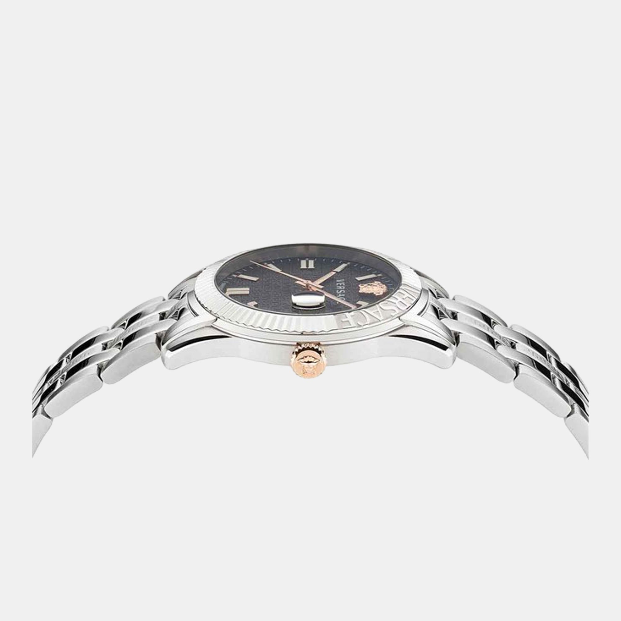 Men Quartz Black Dial Analog Stainless Steel Watch VE3K00322