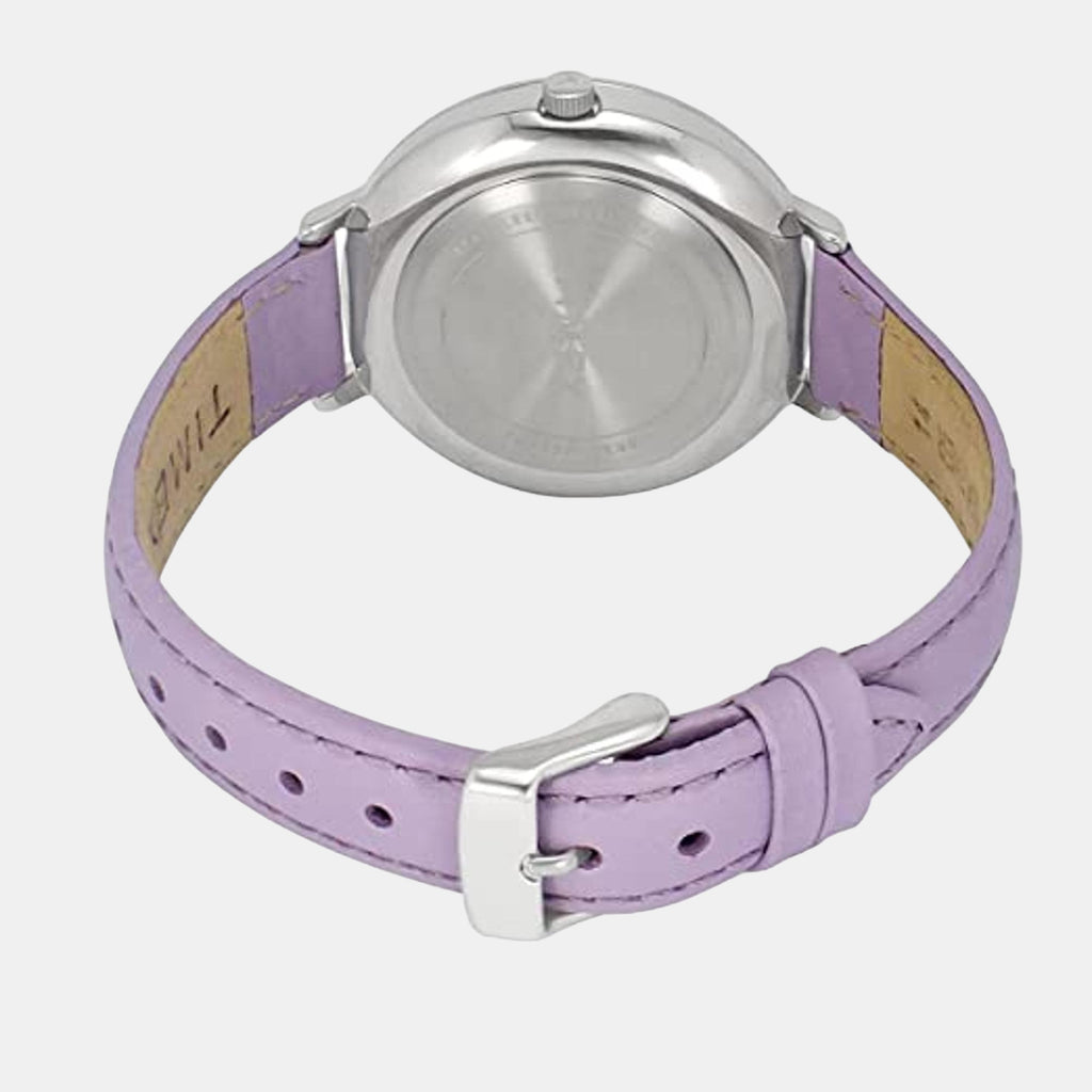 Fashion Women Quartz Purple Dial Analog Leather Watch TWEL14706