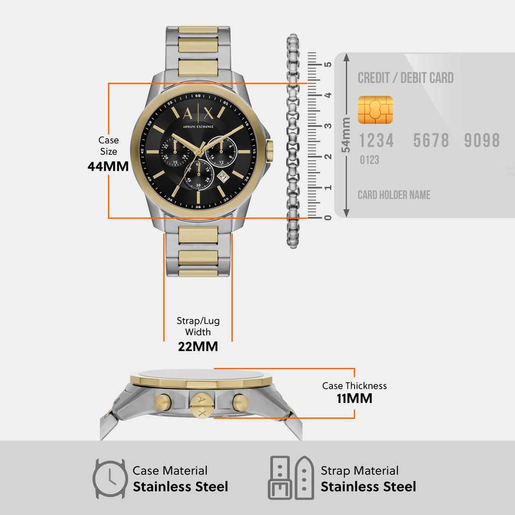 Banks Men Quartz Black Dial Chronograph Stainless Steel Watch AX7148SET