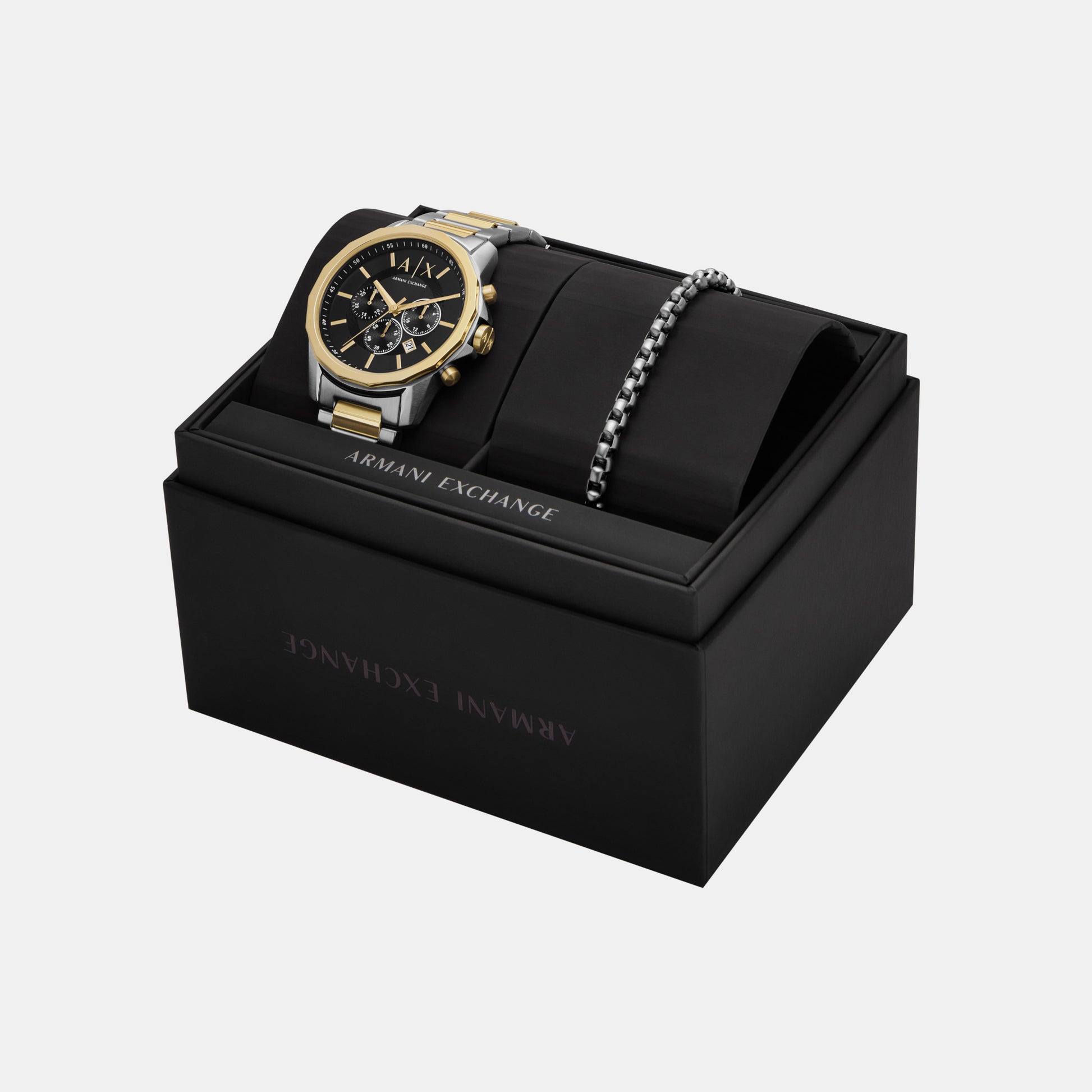 Armani Exchange Gold Watch And Bracelet Set Mens Stainless Steel