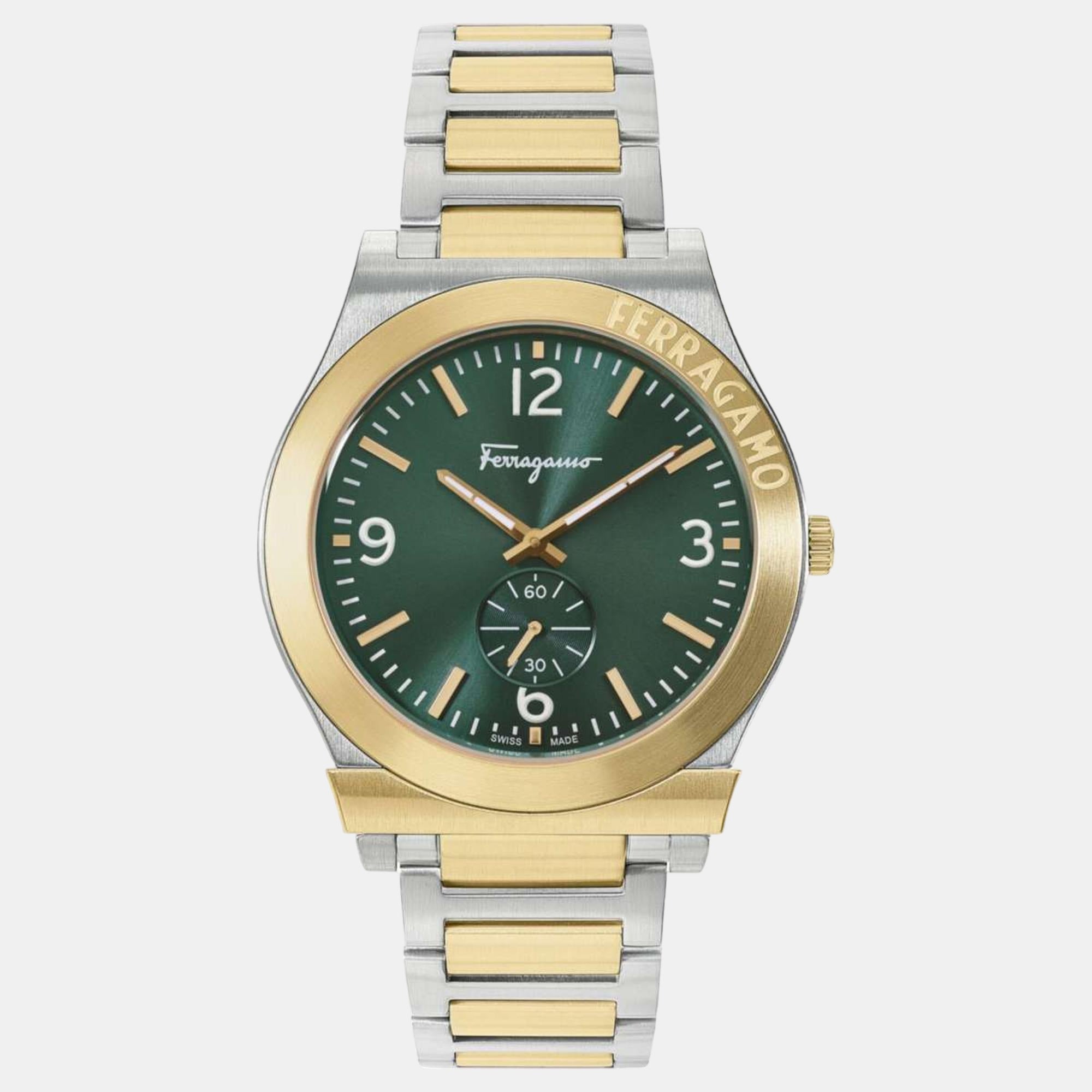 Men Quartz Green Dial Analog Stainless Steel Watch SFML00222