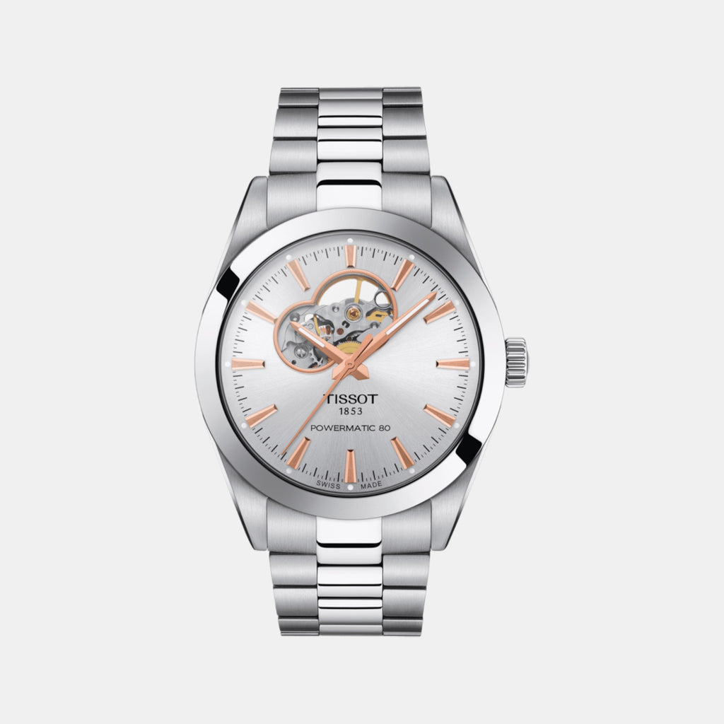Gentleman Open Heart Men Automatic Silver Dial Analog Stainless Steel Watch T1274071103101
