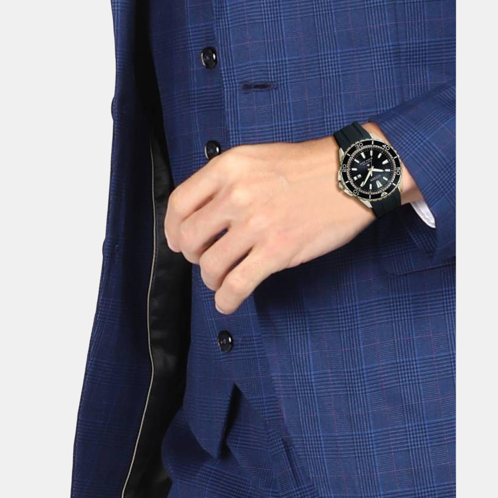 Men Eco-Drive Black Dial Analog Silicone Watch BN0193-17E