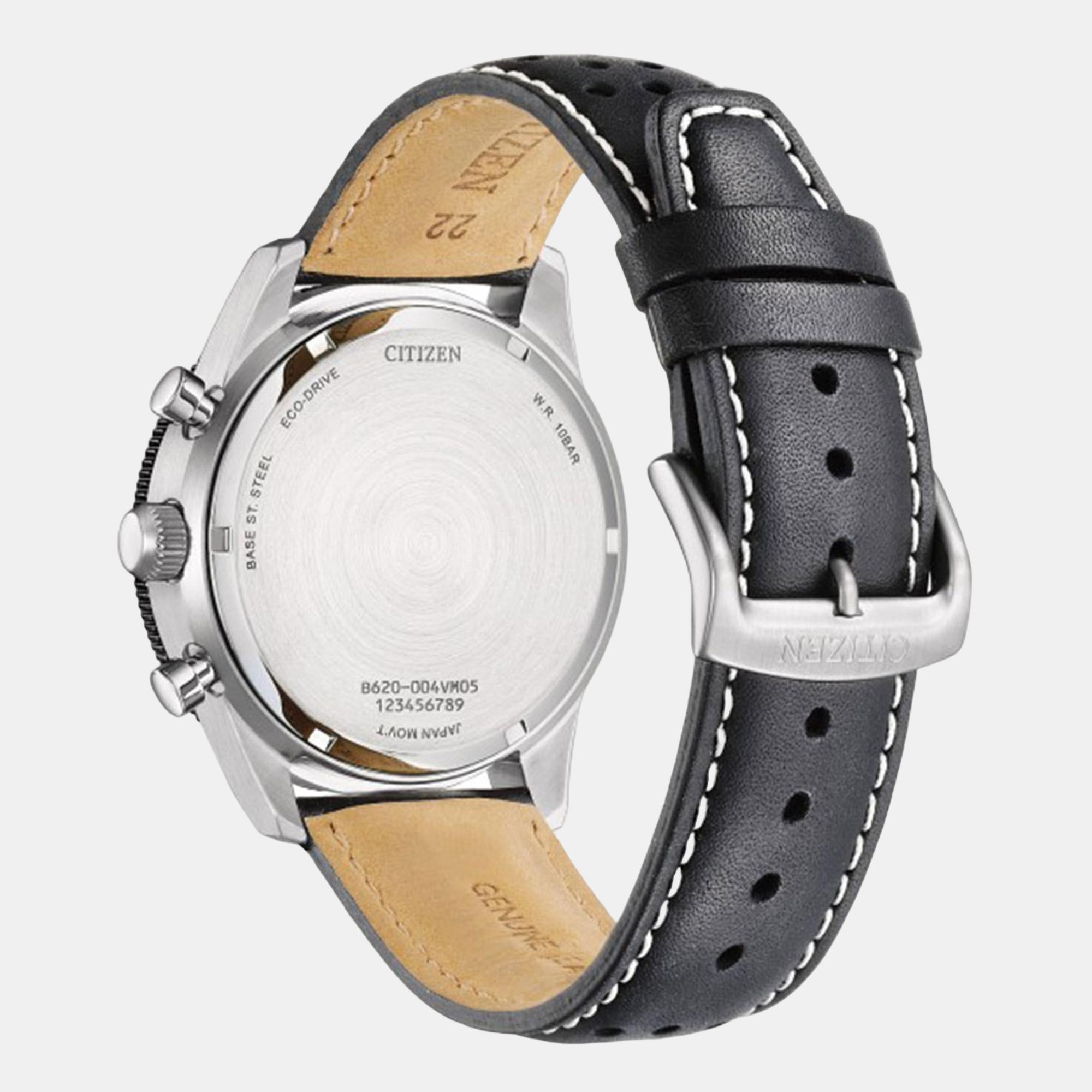 Eco-Drive Men Eco-Drive Cream Dial Chronograph Leather Watch CA4559-13A