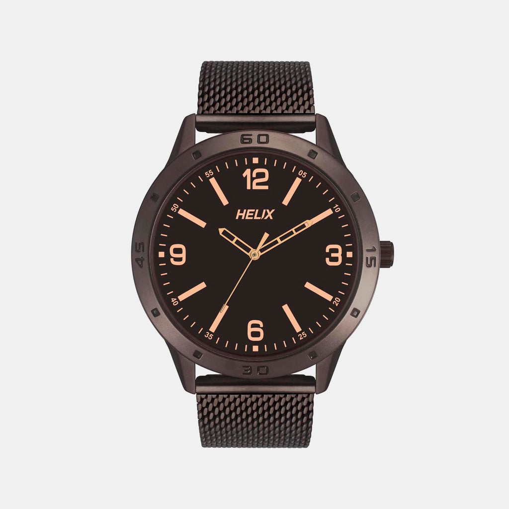 Helix Clock Men Quartz Brown Dial Analog Stainless Steel Watch TW051HG02 – Just In Time