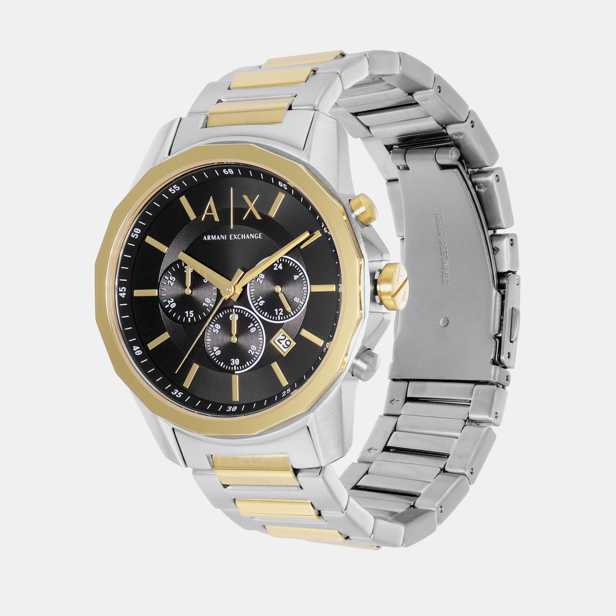 Banks Men Quartz Black Dial Chronograph Stainless Steel Watch AX7148SET