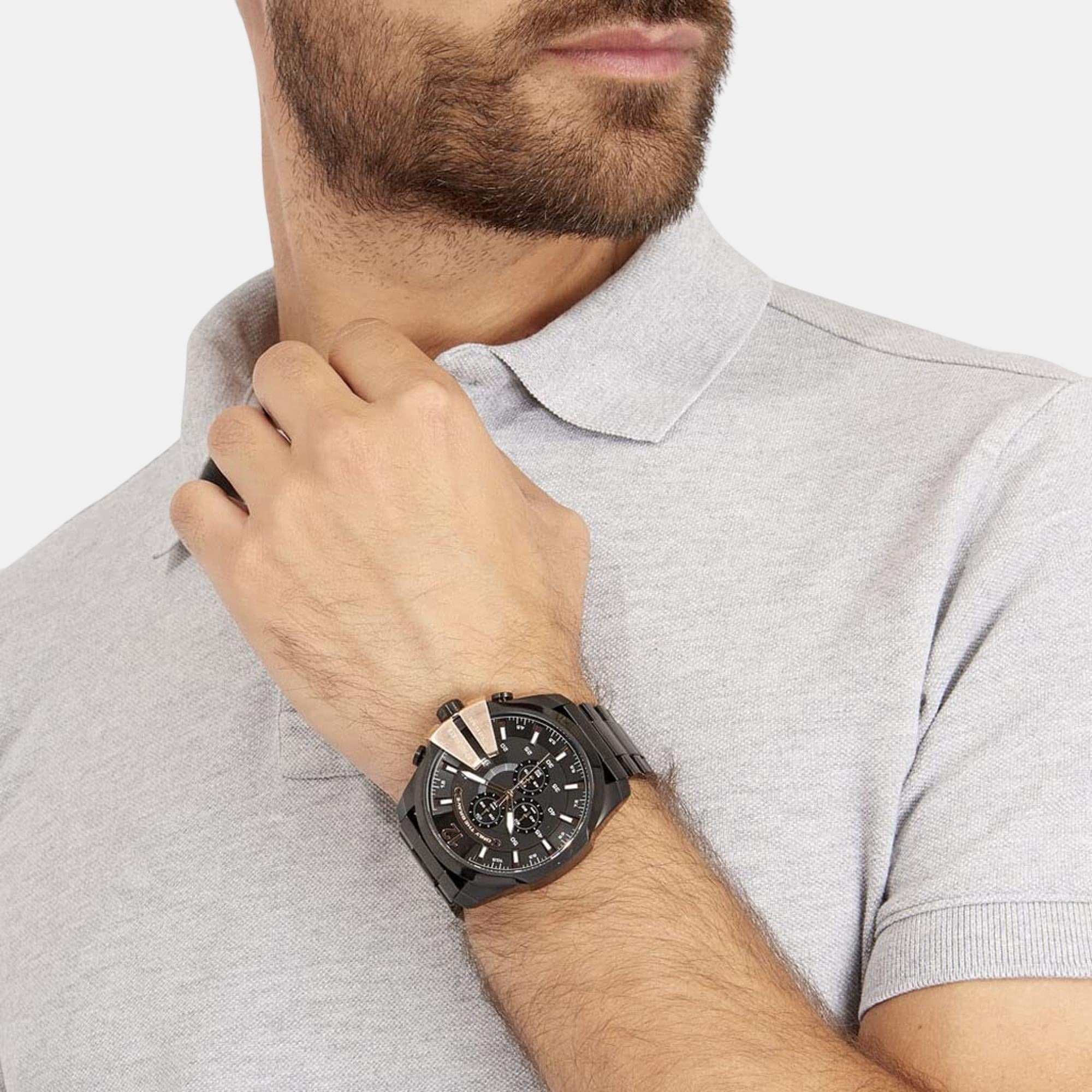 Mega Chief Men Quartz Black Dial Chronograph Stainless Steel Watch DZ4309