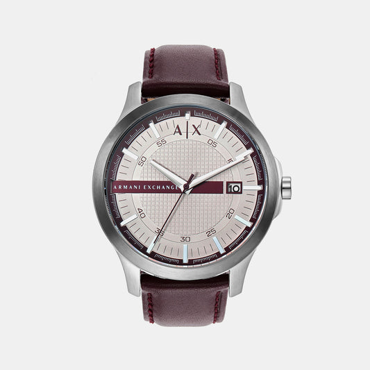 Male Grey Analog Leather Watch AX2452