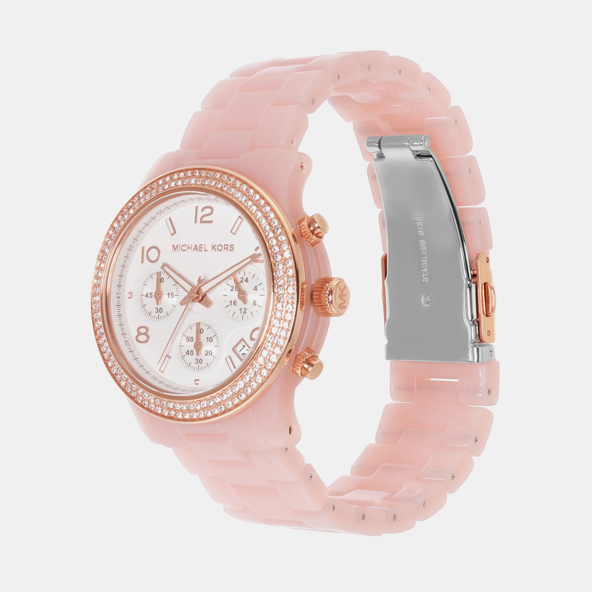 Female Runway Chronograph Blush Acetate Watch MK7424 – Just In Time