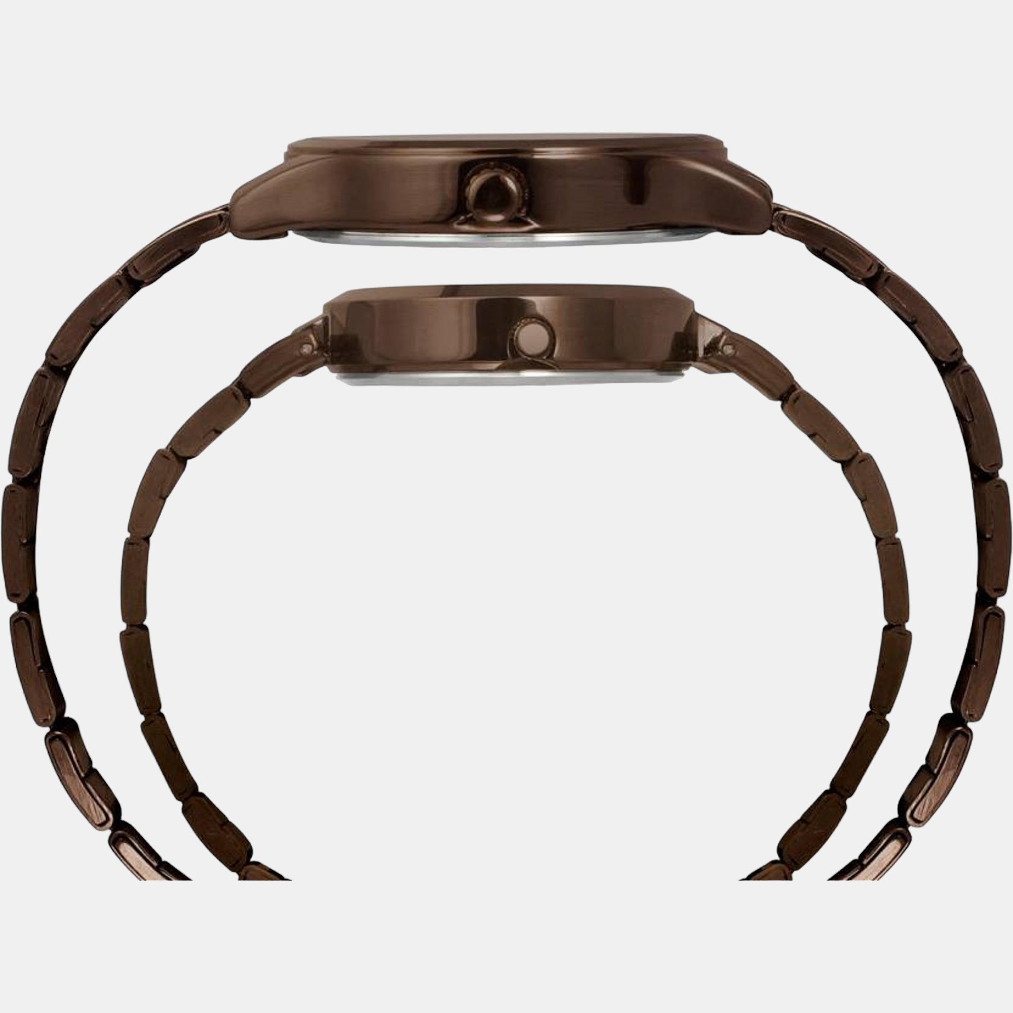 Fashion Couple Quartz Brown Dial Analog Stainless Steel Watch TW00PR295