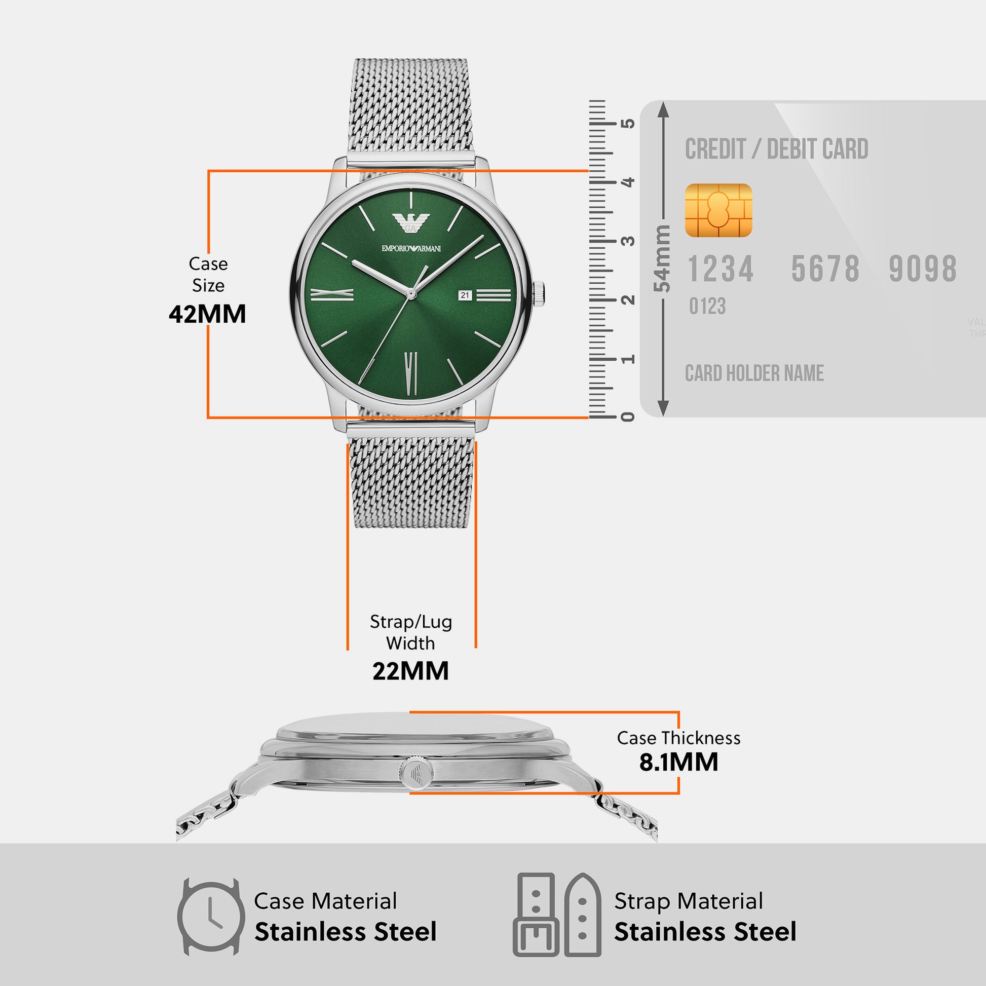 – Watch Just Time Analog In Stainless Male AR11578 Green Steel
