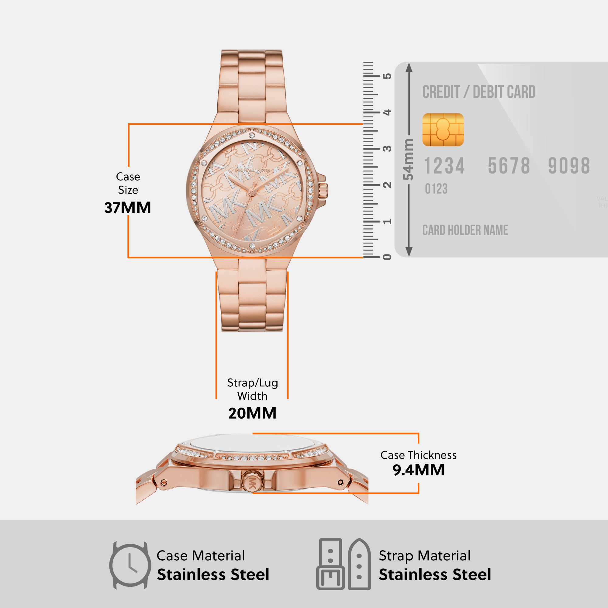 Female Lennox Three-Hand Rose Gold-Tone Stainless Steel Watch