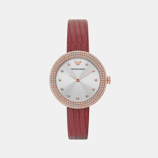 Female Silver Analog Leather Watch AR11438