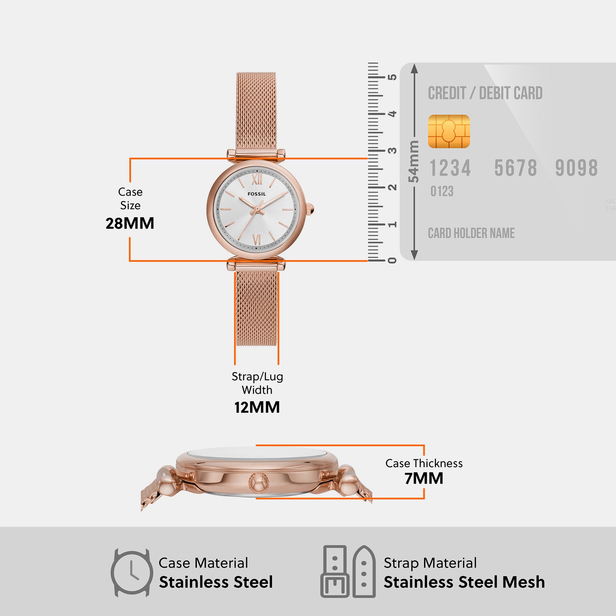 Fossil 28 mm Rose Gold Quartz watch