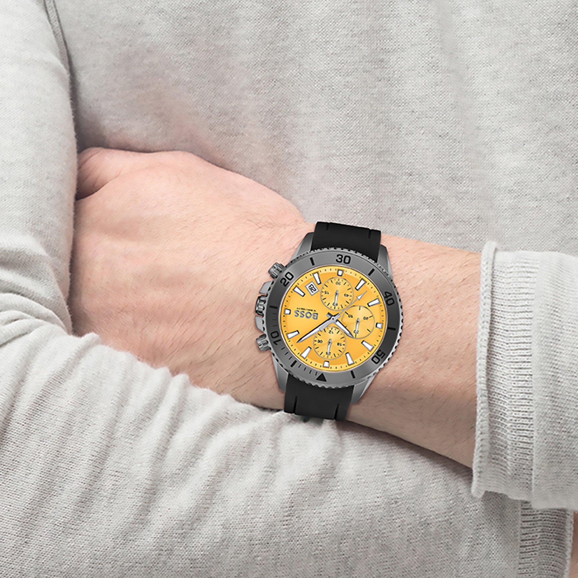 Boss Men Round Yellow watch