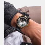 Men Quartz Black Dial Chronograph Leather Watch GW0581G2