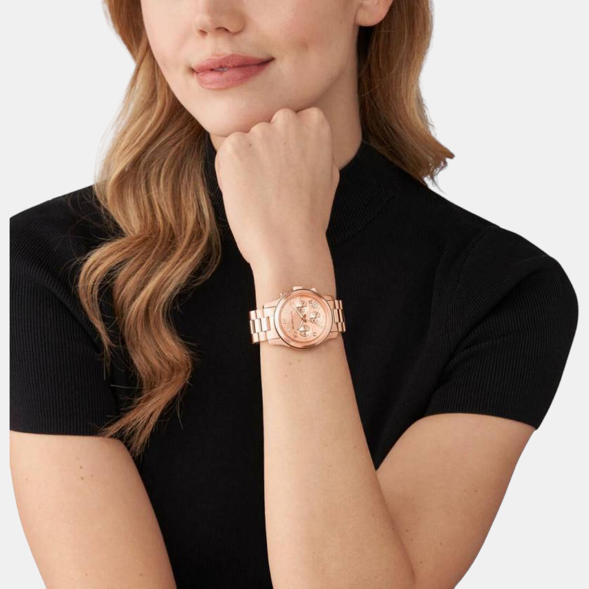 Runway Women Quartz Rose Gold Dial Chronograph Stainless Steel Watch MK7324