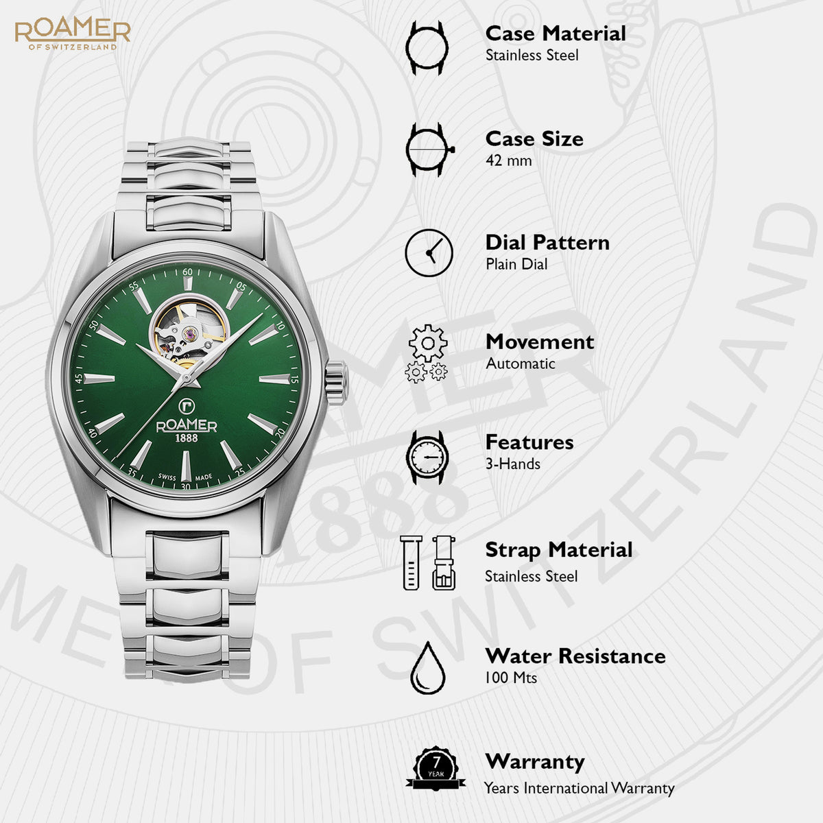 Searock Master Men Mechanical Green Dial Analog Stainless Steel Watch 984985 41 75 20