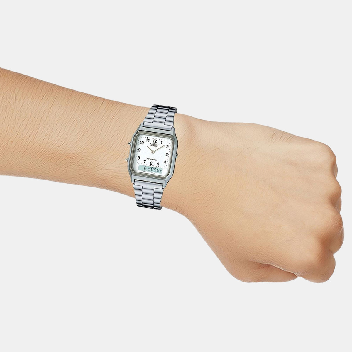 Vintage Unisex Quartz White Dial Analog-Digital Stainless Steel Watch AD02