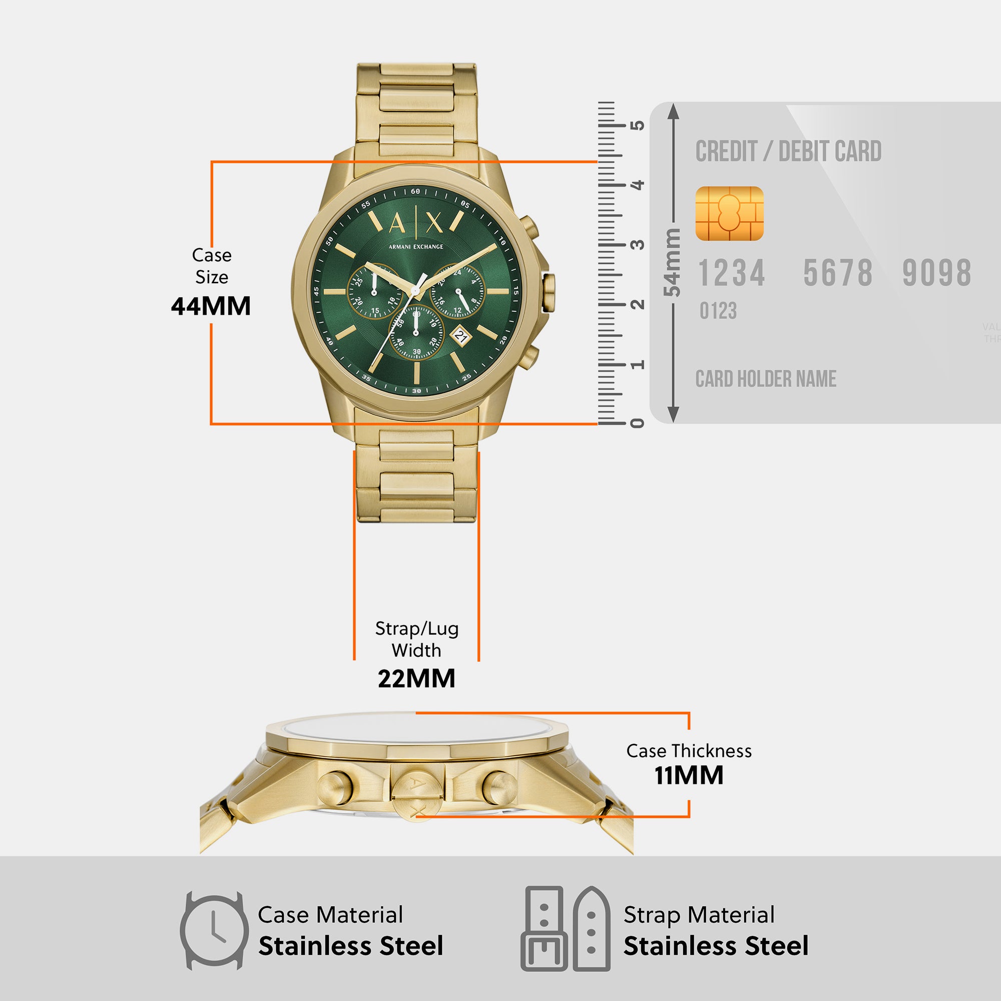 Armani Exchange 44 mm Gold Quartz watch