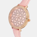 Fashion Women Quartz Pink Dial Analog Leather Watch TWEL14707