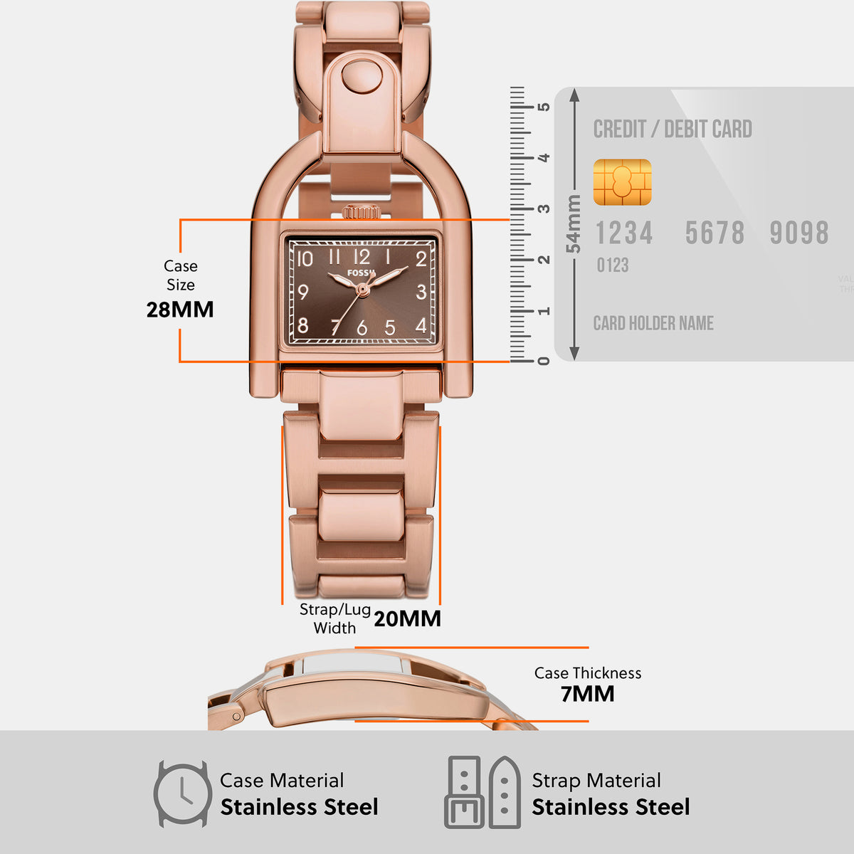 Fossil 30 mm Rose Gold Quartz watch
