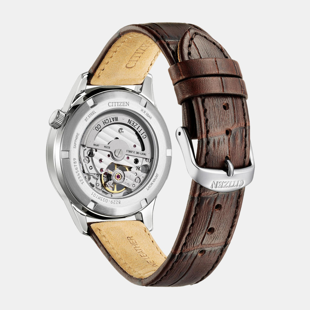 Mechanical Open Heart Men Quartz White Dial Analog Leather Watch NH9130-17A