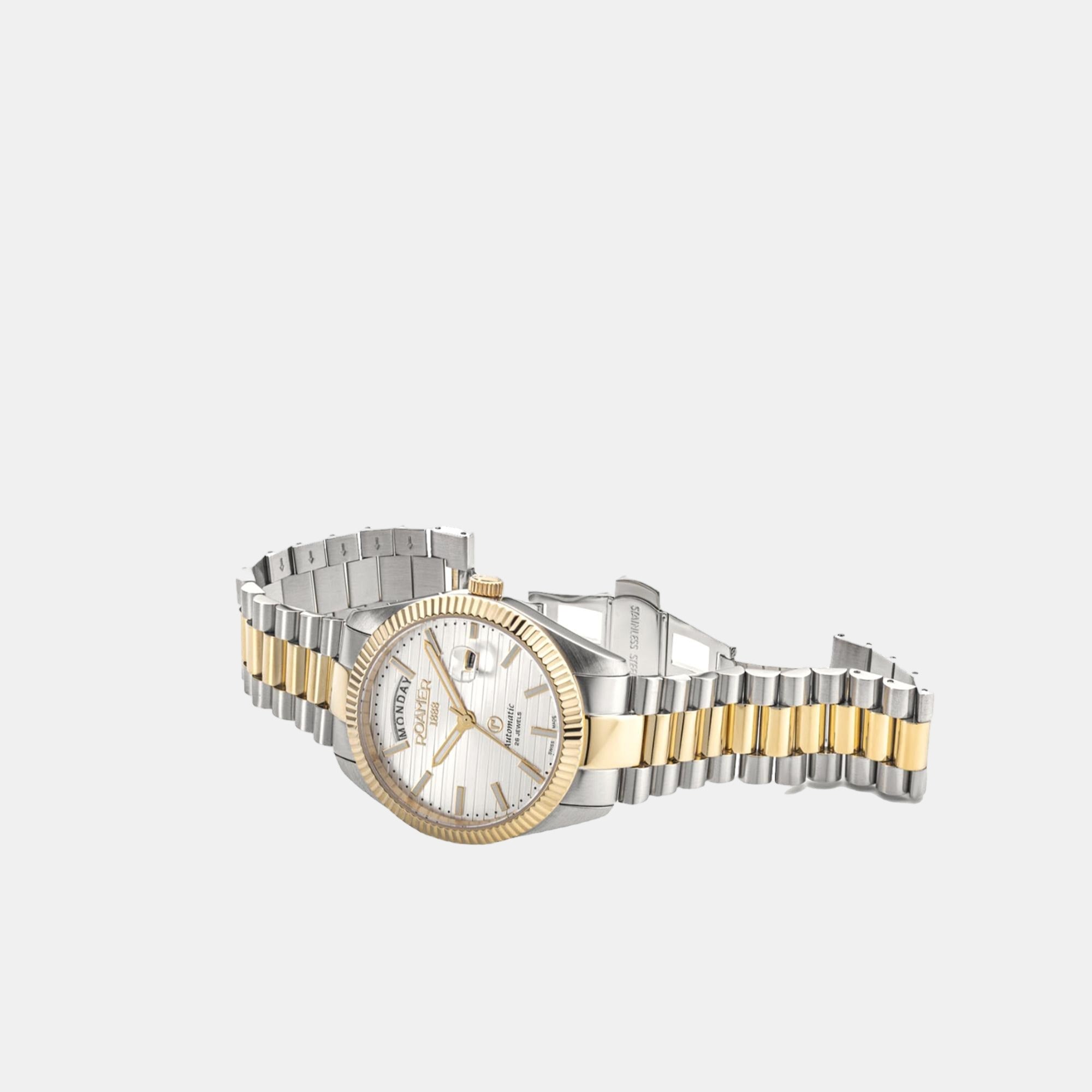 Primeline Daydate Ii Men Quartz White Dial Analog Stainless Steel Watch 981666 47 25 50