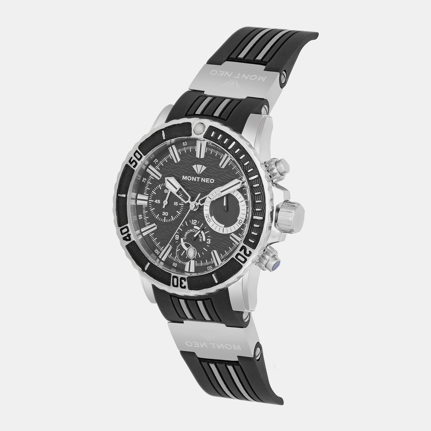 Men Black Chronograph Pu Watch 3504C-P1404