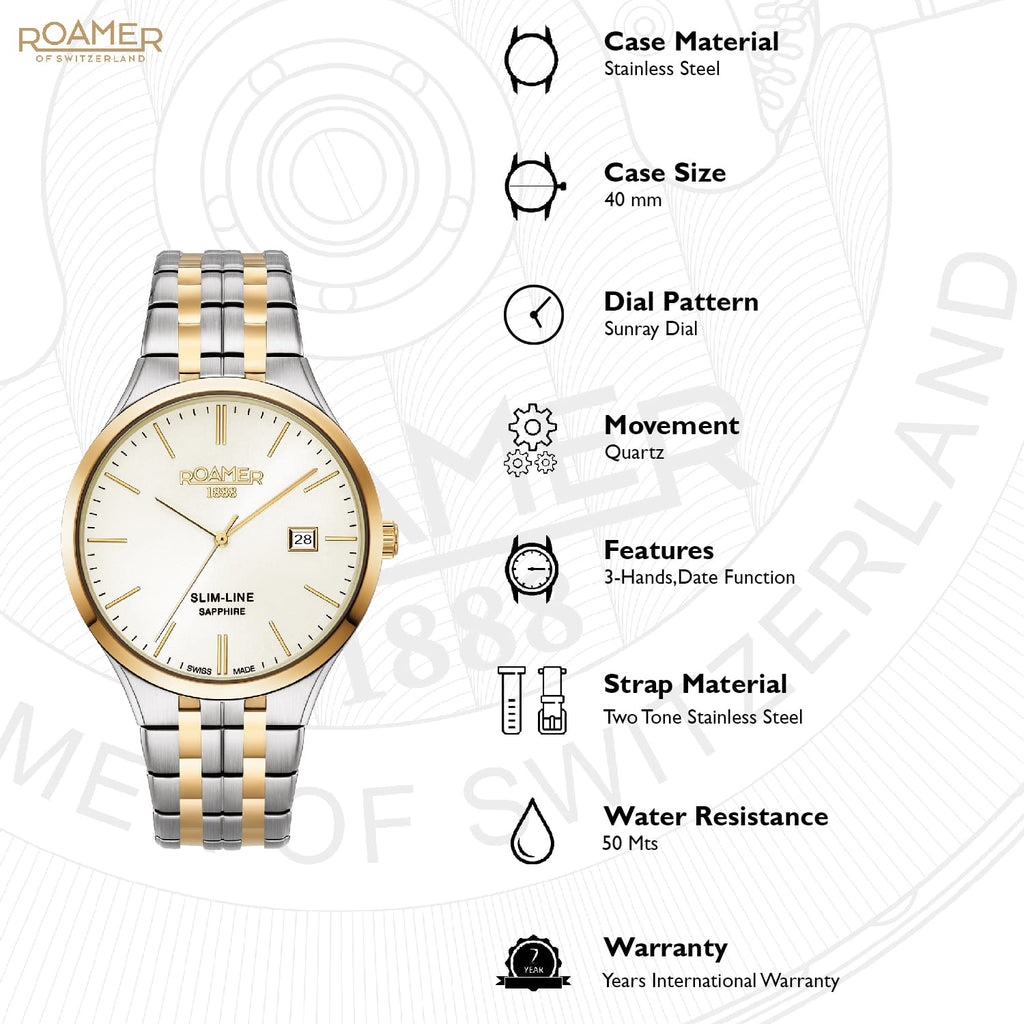 Slim-Line Men Quartz Gold Dial Analog Stainless Steel Watch 512833 47 35 20