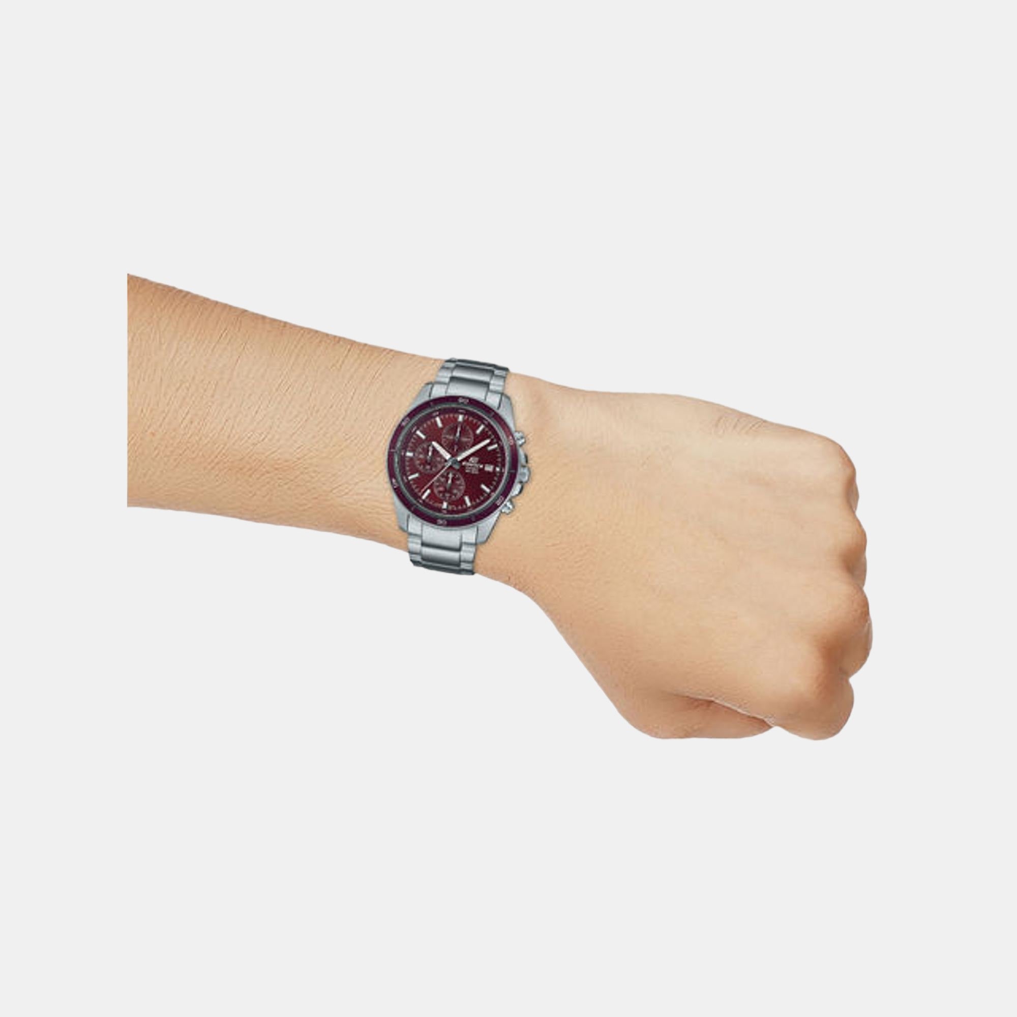 Edifice Men Quartz Red Dial Chronograph Stainless Steel Watch ED569