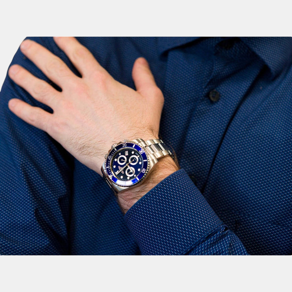 Deep Sea 100 Men Quartz Blue Dial Chronograph Stainless Steel Watch 851837 41 45 20