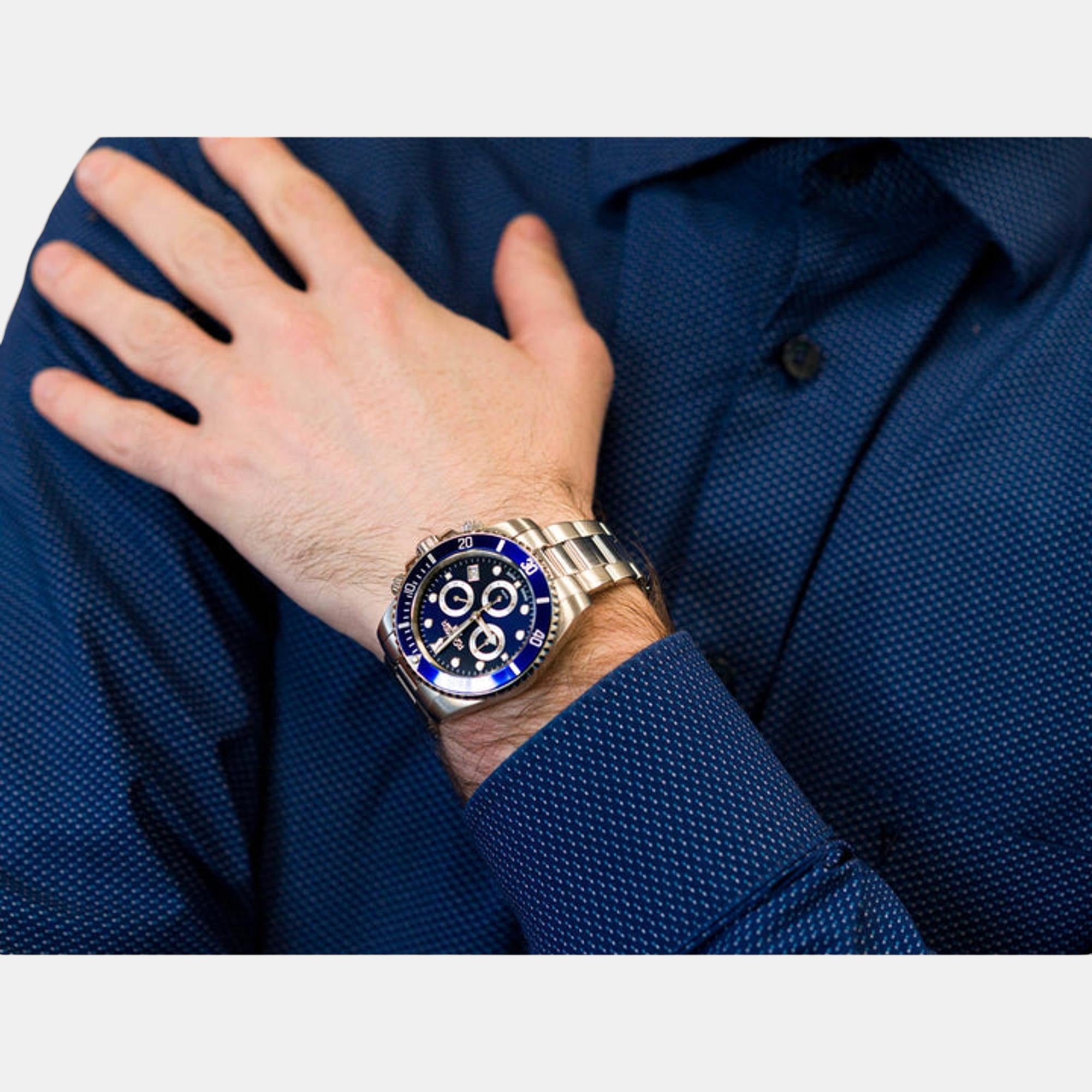 Deep Sea 100 Men Quartz Blue Dial Chronograph Stainless Steel Watch 851837 41 45 20